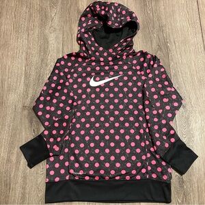 Nike Therma-Fit Girls Black & Pink Polka Dot Hooded Sweatshirt Pullover Size XL